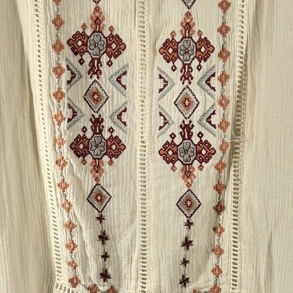 Knox Rose Tan Embroidered Floral Boho Peasant Top Women's Size S - Picture 4 of 6
